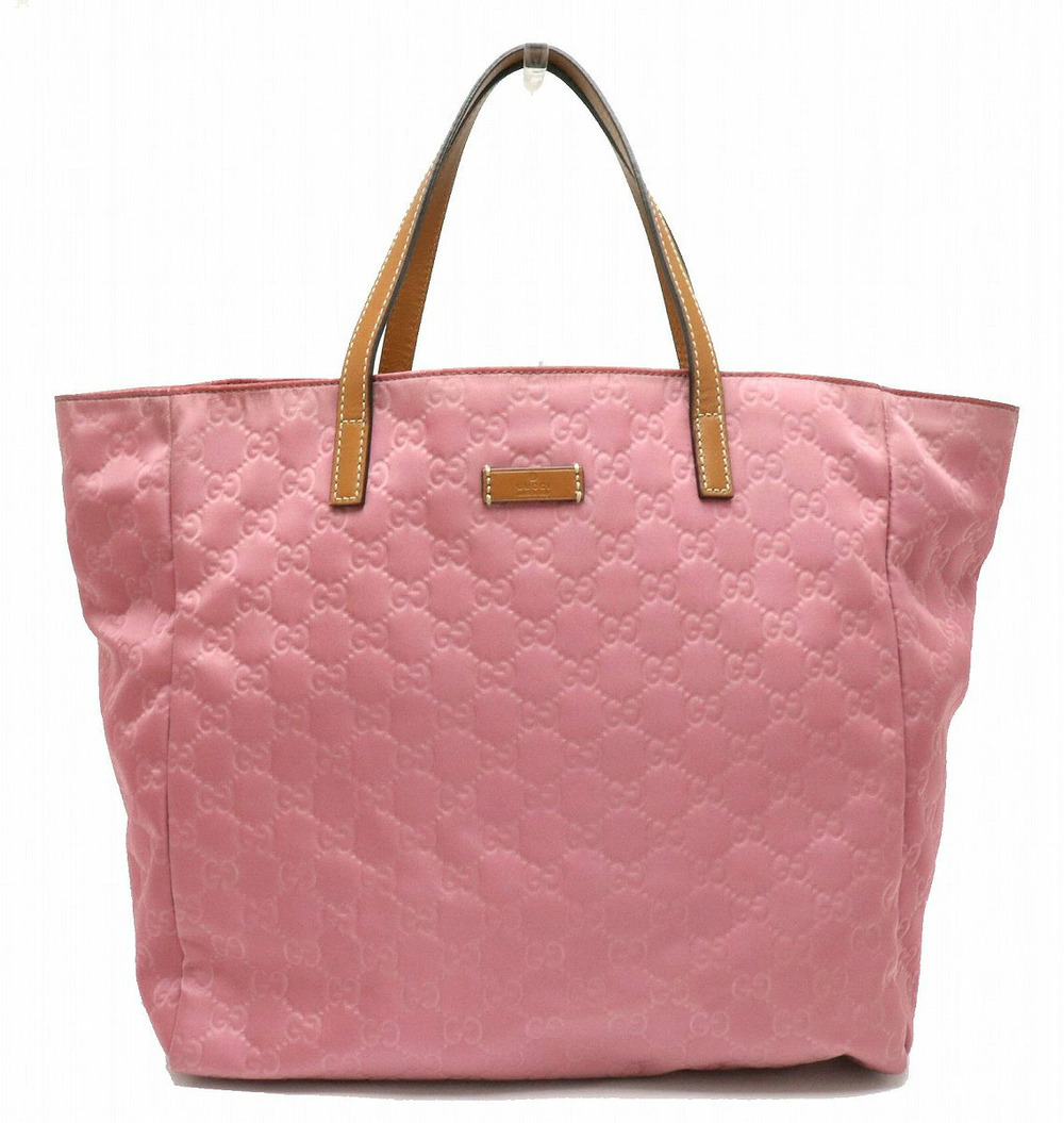 Gucci GG Tote Bag Handbag Leather Pink Brown